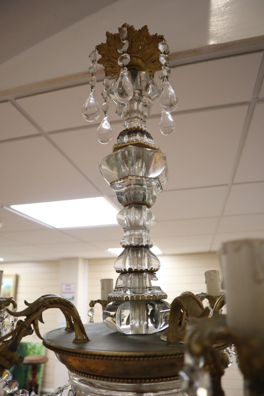 An ormolu and glass six light chandelier, diameter 60cm